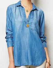 Cloth & Stone Chambray V-neck Collared Blouse- Small