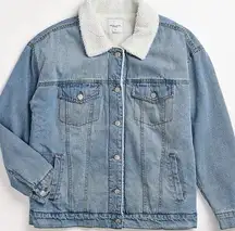 Cotton On Angel Kiss Oversized Sherpa Washed Denim Jacket Size 2XS NWT