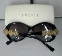 Versace Medusa Sunglasses Black Frame Gold Medusa With Small Clear Crystals.