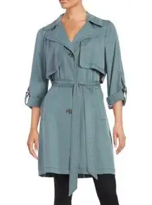7 For all Mankind Blue Lightweight Gunflap Front Tie Trench Coat Jacket Size L