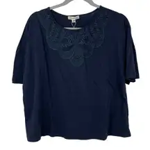 ORANGE Navy Blue Lace Embroidered Loose Fit Top Size XL