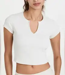 ALO yoga ribbed cropped tee Savvy short sleeve top workout split vneck white