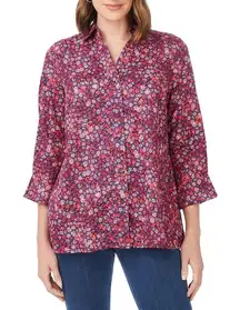 Foxcroft Piper Floral Button‎ Down Shirt Size 8 Beach Blossoms Non Iron Cottage