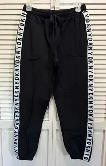 DKNY Black/White Logo‎ Jogger Sweatpants Elastic/Tie Waist Pockets Size Small