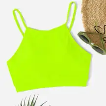 SheIn Solid Lime Green Adjustable Strap Tankini Top