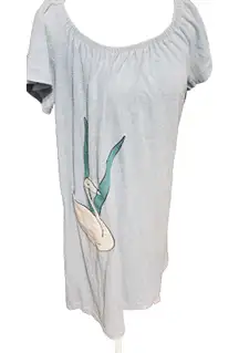 Vintage 70s Terry Cloth Robe Caftan House Dress Swan Pocket Lounge XL Blue USA