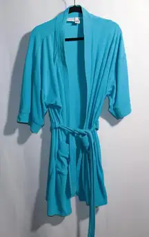 Vintage Bobbie‎ Brooks Blue Terry Cloth Robe Beach Coverup Short Pockets M *SEE