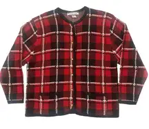 VTG Red Black Scotch Plaid Sweater Preppy Academia Old Money Quiet Luxury Preppy