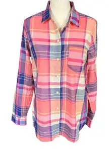 Old Navy multicolored pink plaid long sleeve collared button down shirt small