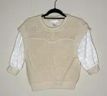 Design History  - Women's - Beige Ribbed Top White Sleeve (Size S)