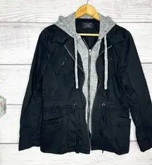 Love Tree Black & Gray Double Layer Hooded Jacket Size Large