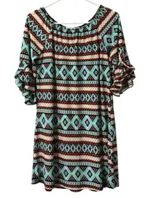 Jody California Mini Dress Size Medium Colorful Ruffle Sleeves Vintage‎ USA Made