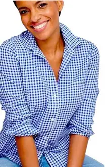 UNTUCKit NWT Women’s Belleza Button Up Dress Shirt Blue Buffalo Plaid Size 8