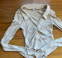 Out From Under beige collared ribbed v-neck button down top size medium