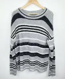 a.n.a A New Approach Sweater Womens LARGE Grey Black White Striped Knit Pullover