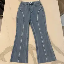 PacSun Eco Medium Blue Frayed High Waisted Bootcut Jeans Women's 26 Button Fly