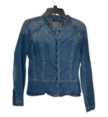 Ana Women's Jacket Button Up Vintage Denim Long Sleeve Crop Stretch Blue Small