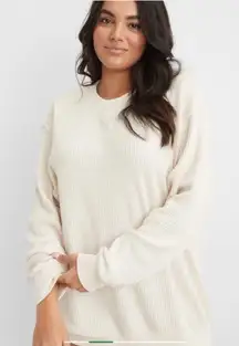 AERIE The Sweat Waffle Crew Neck Sweatshirt size Small oversized beige cream