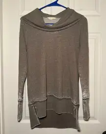 Lucky Brand Women’s Small Oversized Green Grey Cowl Neck Pullover Tunic Sweater