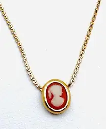 Trifari Vintage Dainty Signed  Cameo & Goldtoned Necklace