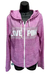 VS PINK Pink/White Zip Up Sweatshirt Size Medium‎ Long Sleeve Logo Lightweight