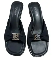 Brighton Black Wedge Sandals Women's Open Toe Embellished Slip On Shoes Size 8