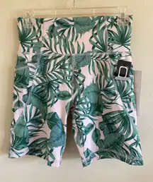 Gottex Pastel Pink Tropical Palm Active Biker Shorts Phone Pocket Small NEW NWT‎