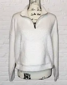 RDI  LG Womens White Cropped Quarter Zip Pullover Teddy Sweatshirt NWOT