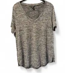 Athleta Breezy Scoop V Neck Tee Size XL Black White Space Dye Stripe Lightweight