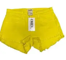 L’AGENCE Women Bright Yellow Raw Hem Denim Shorts Size 25 NWT