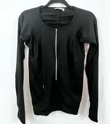 Athleta Black Track Yoga Longsleeve Pullover Stretch 3/4 Zip Pockets Size Small