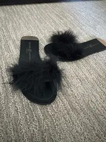 Furry slide sandal