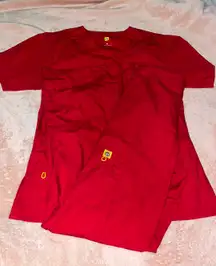 red scrub set