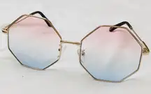 Gold Framed Polygon Glasses with Pink/Blue Lenses