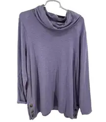 Chico’s light purple cowl neck side button XL 3 long sleeve pullover soft casual