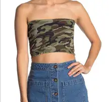 Planet Gold  Smocked Print Bandeau Top Camo Green L Strapless Tee Shirt Blouse