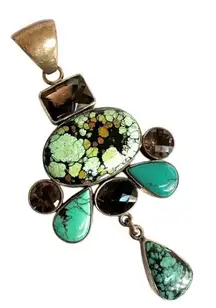 SJ 925 Sterling silver turquoise  smoky quartz pendant