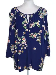 St. John's Bay Navy Floral Blouse Size XL Navy Floral Peasant Blouse