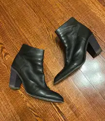 Black Leather Heeled Booties