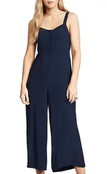 Smocked Button-Front Crop Jumpsuit
