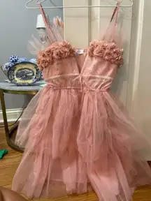 Triple Threads Boutique dress pink v neck floral fluffy