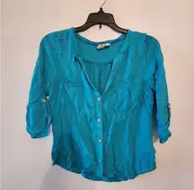 Needle and Thread teal pearl snap button down shirt Size womens medium