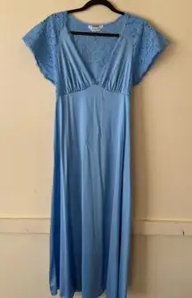 Vtg Womens Vanity FAIR  Blue  nylon Chemise nightgown Gown SZ M