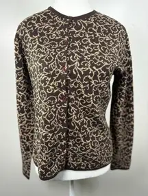 Vintage Talbots Cardigan Women's‎ S Brown Tan Filigree Silk Cashmere Knit Blend