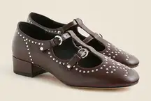 J.Crew Teagan T-strap wing tip heels in patent leather Milan Brown