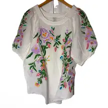 NWT Sundance White Embroidered Floral Blouse Vallejo Top M Boho Bright Peasant