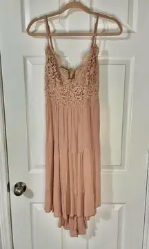 Mauve pink lace bodice bow back dress