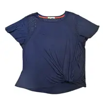 Rewind Crocheted Panels Flowy Knotted Short Sleeve Navy Top Size XXL Whimsigoth