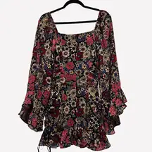 Dolls Kill Hippie Boho Floral Print Mini Dress Size XS NWT