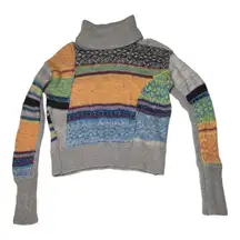 Free People Patchwork Turtleneck Sweater Womens Small Boho Striped Multicolor